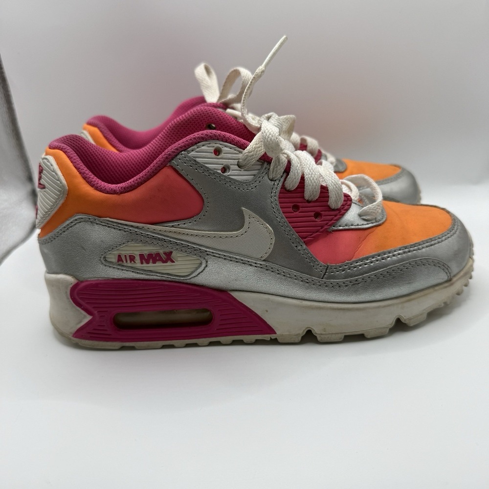 Nike Air Max 90 Pink Orange Silver Athletic Running Shoes Sneakers Youth Size 4 - Picture 4 of 8
